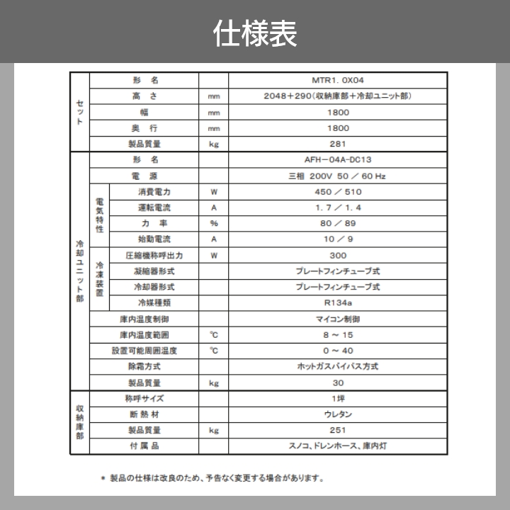 【現地組立サービス付き】三菱電機 玄米・農産物保冷庫 新米愛菜っ庫 MTR1.0X04 三相200V 保冷庫 業務用 大容量 収穫 貯蔵 保存 冷却