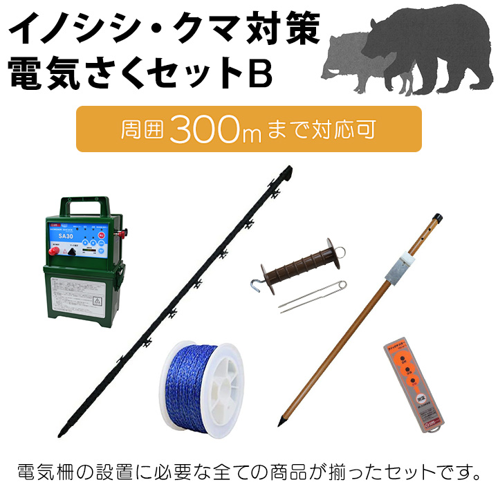 【まとめ買い】 タイガー 電気さくセットB イノシシ・クマ対策 周囲300m さく線 ミニカー