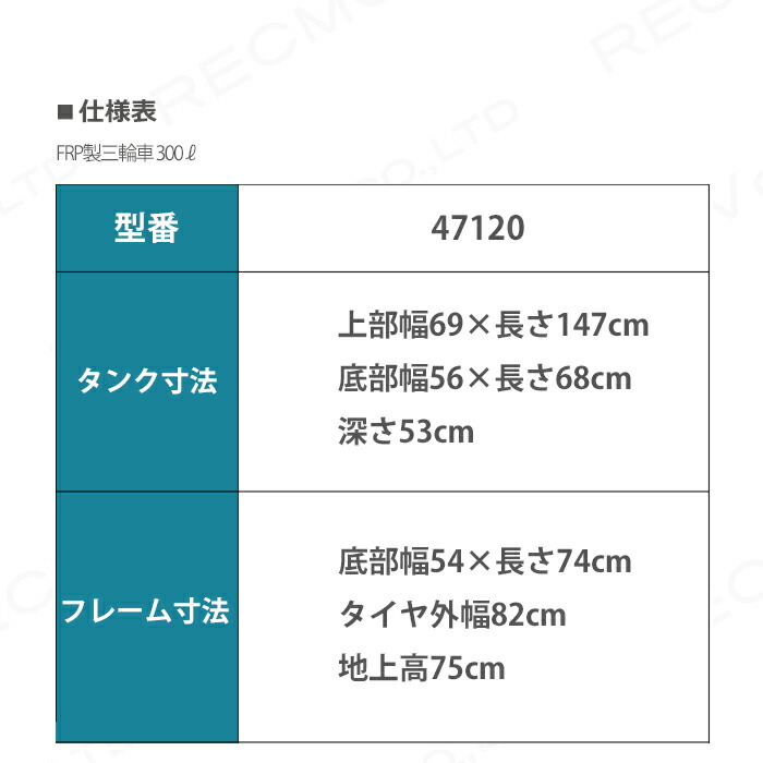 三輪車 FRP製三輪車 300リットル 47120 三輪車 3輪車 運搬車 FRP製 飼料運搬車