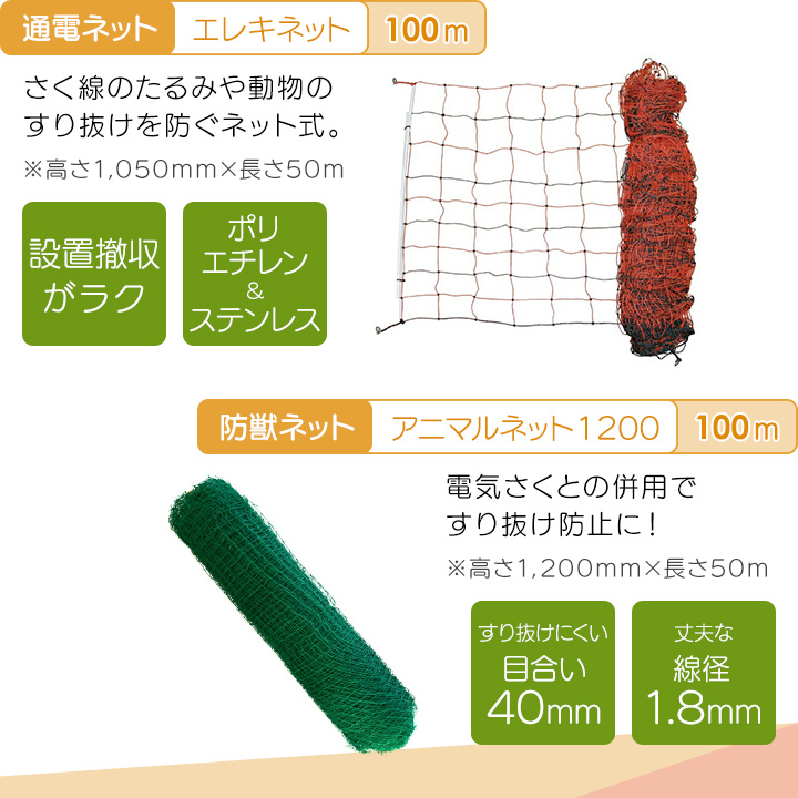タイガー（TIGER） 電気柵 セット 100m サル対策 電気柵 2段張 SA30DC