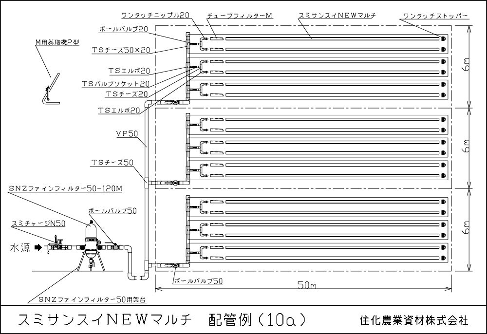 住化農業資材 灌水チューブ スミサンスイNEWマルチ60 WB8038 100M × 5
