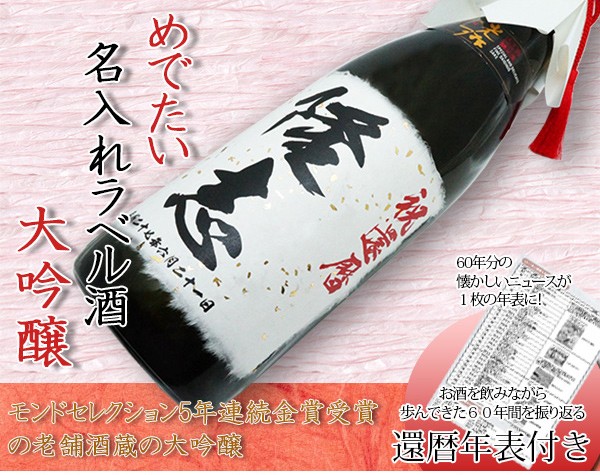 退職祝いに名前ラベルの地酒