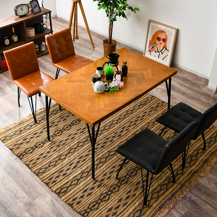 ヘリンボーン ダイニングテーブルセット 4人掛け 5点セット 幅120cm 四