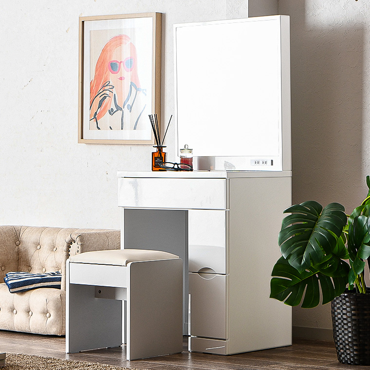 ドレッサー 鏡面 収納 60cm 1面鏡 ミニドレッサー 一面鏡ドレッサー