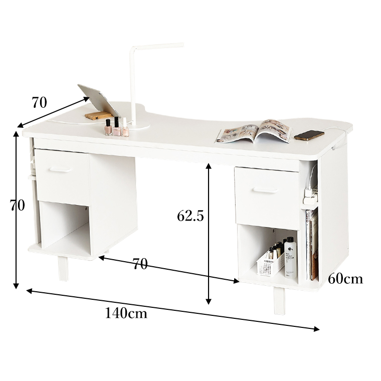 ネイルデスク ネイルテーブル 対面式 作業台 勉強机 ホワイト 幅140cm ネイルサロン 自宅サロン 収納 オープン収納 : krs-32676 :  オリジナル家具の店BONIR ヤフー店 - 通販 - Yahoo!ショッピング