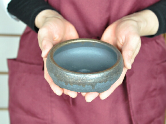 [ bonsai pot ][ Shigaraki .].. teppachi bowl gold paint 4 number pot 