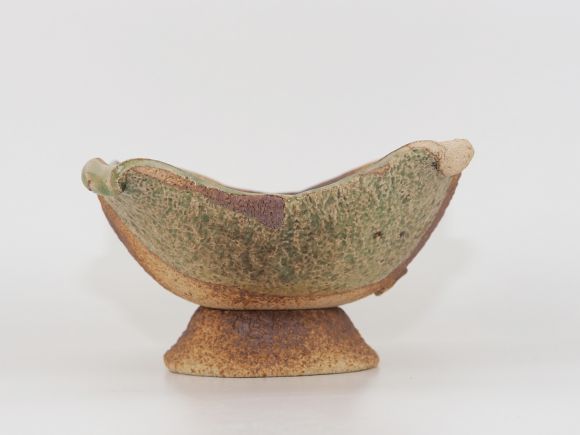 万古焼 茶オリベ 5号 正角台付 幅15cm&times;高さ8cm