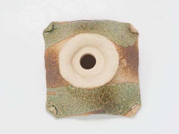 万古焼 茶オリベ 5号 正角台付 幅15cm&times;高さ8cm