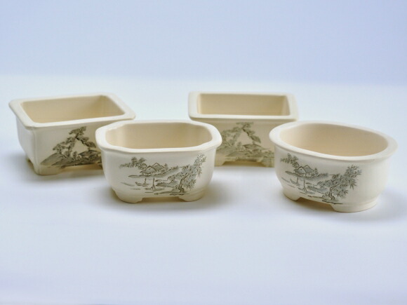 山水3.5号 4点セット 鉢幅約10～11cm×奥行約8～9cm×高さ約5cm