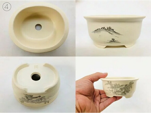 山水3.5号 4点セット 鉢幅約10～11cm×奥行約8～9cm×高さ約5cm