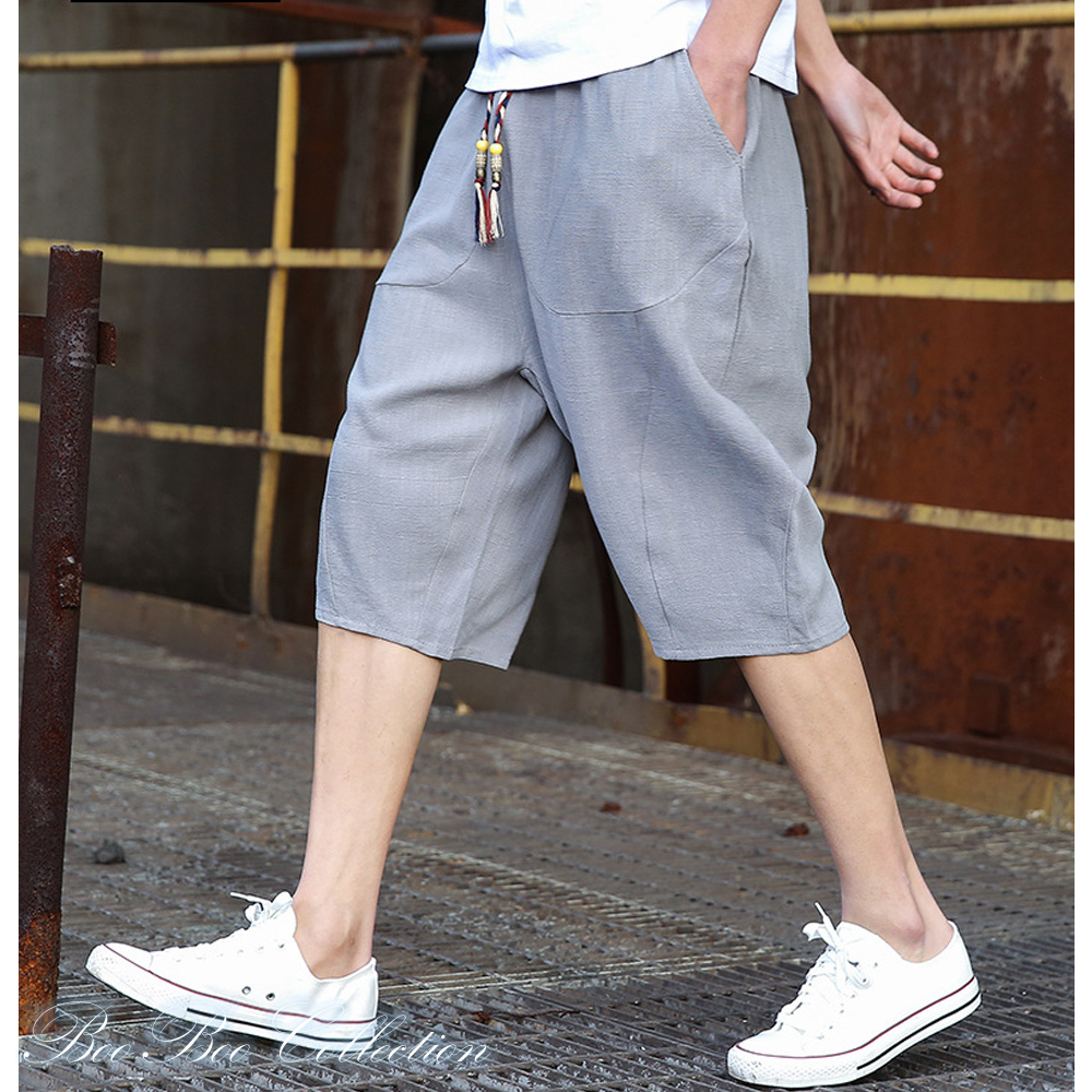 サルエルパンツ☆ハンドメイド(192番)専用です サルエルパンツ メンズ ボトムス 七分丈 麻混 綿麻ワイドパンツ