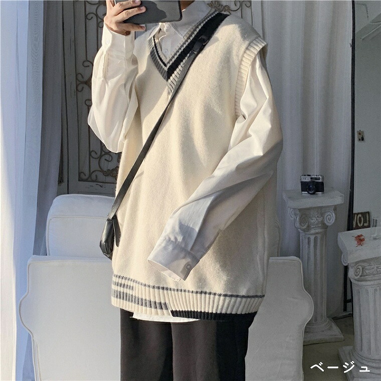 ニットベスト Vネック メンズ レディース カジュアル 春夏 秋冬 オールシーズン 韓国 制服 スクール ビッグシルエット トップス スクールコーデ  おしゃれ :dk0048:BOOBOO COLLECTION - 通販 - Yahoo!ショッピング