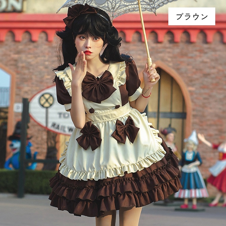 コスプレ ハロウィン コスチューム ロリータ メイド メイド服 仮装 衣装 レディース ワンピース ミドル丈 ワンピ ロングワンピ 膝下丈 ハロウィンコスプレ｜boo-colle｜02