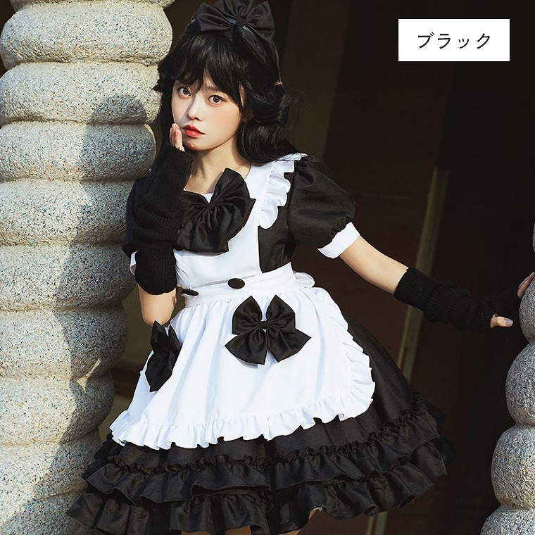 コスプレ ハロウィン コスチューム ロリータ メイド メイド服 仮装 衣装 レディース ワンピース ミドル丈 ワンピ ロングワンピ 膝下丈 ハロウィンコスプレ｜boo-colle｜03