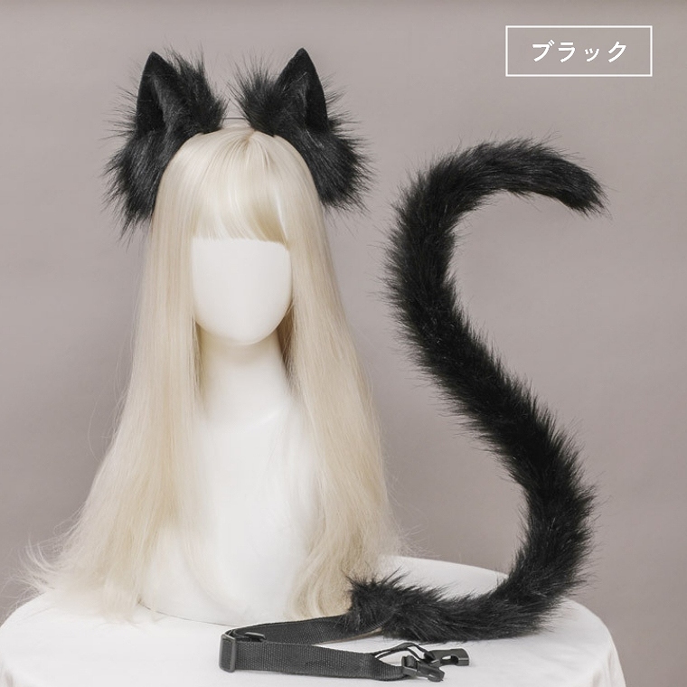 カチューシャ ねこ 耳 尻尾 セット コスプレ 衣装 ねこ耳 ネコ耳  猫耳 パーティーグッズ 白 黒 ホワイト ブラック グレー ピンク ブラウン ふわふわ パーティー｜boo-colle｜03