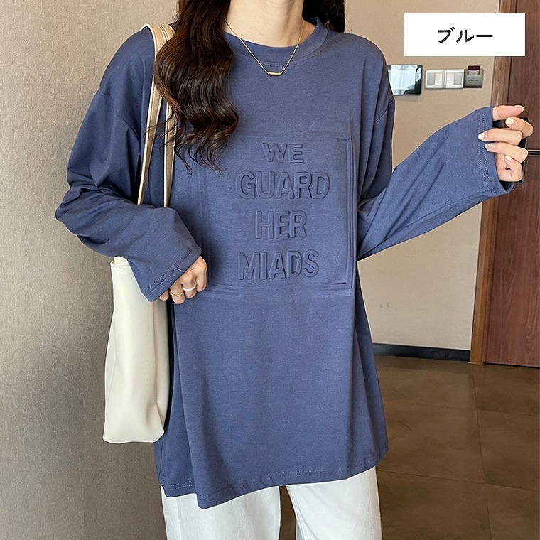 3色 ロンT トップス バックロゴ ラウンド ドロップショルダー ♪ トップス ドロップショルダー レディース 長袖 カットソー T