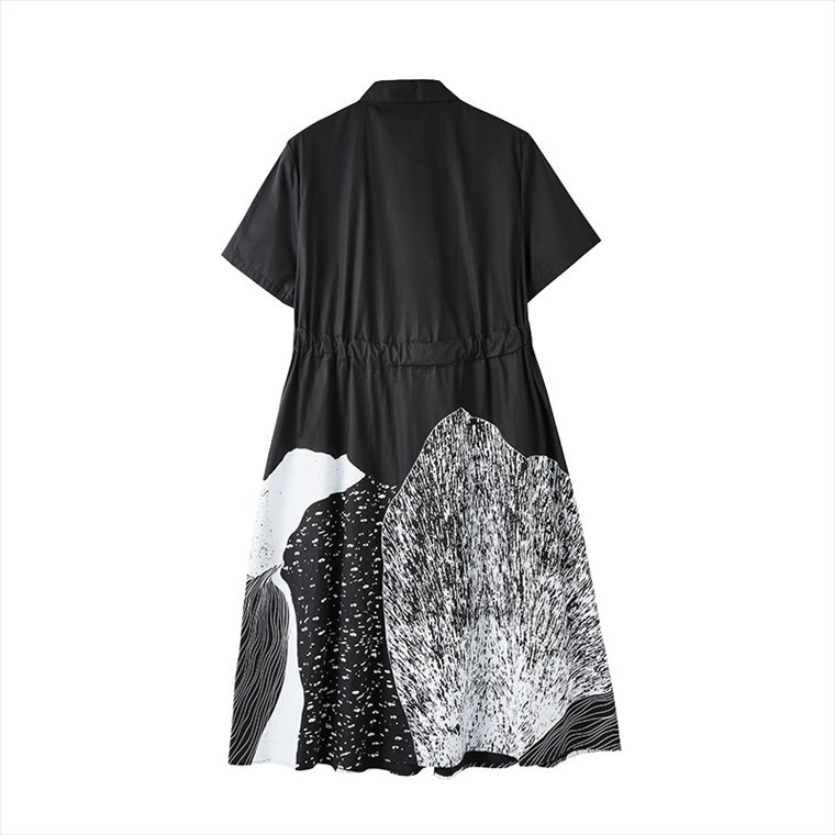 シャツワンピース 春 夏 薄手 ロングワンピース 半袖 きれいめ おしゃれ モダン調 ブラック ホワイト ダボダボ ゆったり ウェスト紐zh0002 Zh0002 Booboo Collection 通販 Yahoo ショッピング