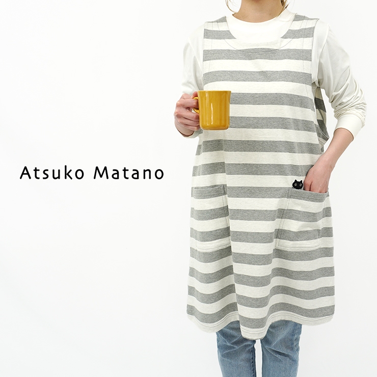 Atsuko Matano　アツコマタノ　フリースくまワッペンチュニック　白 Atsuko Matano マタノアツコ エプロン チュニックエプロン