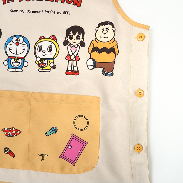 【れおママ】ドラえもん★キャラクターエプロン★アップリケ(楽しく食べよう) ドラえもん エプロン 子供用 キッチン お手伝い 入園 入学