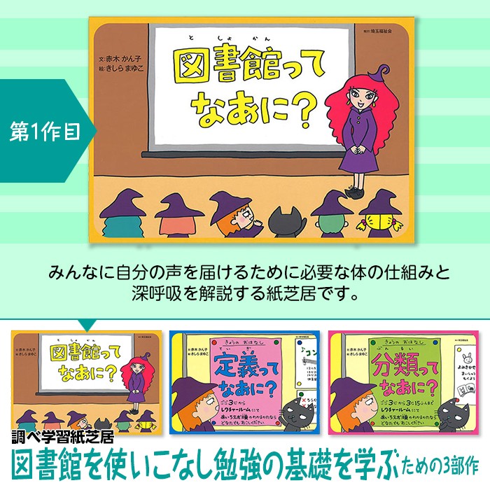 (9804-0038)「図書館ってなあに？」／調べ学習紙芝居シリーズ16 (Ｆセット-１) 実際の指導現場を想定した解説書付き