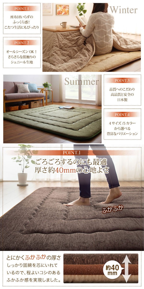 ラグマット 厚さ 4cm ふっくら クッション ラグ Vermeer 130×190cm シェニール柄 こたつ敷布団 こたつ敷き布団 コタツ敷布団  コタツ敷き布団 厚手 カーペット