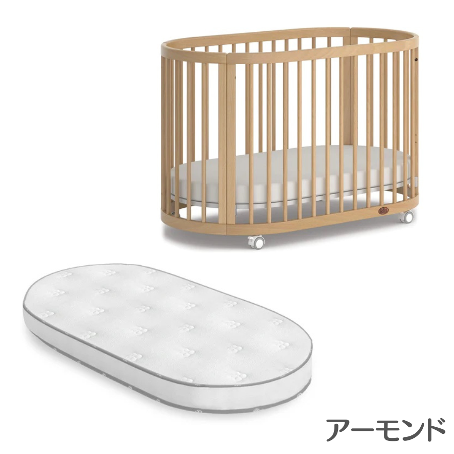 【特価 5610円 OFF】Boori 4in1 楕円形 ベビーベッド オアシス セット 2年保証 マットレス＆キャスター付属 長く使える 赤ちゃん 高さ調節 ブーリ B-OAOCO-SETの画像