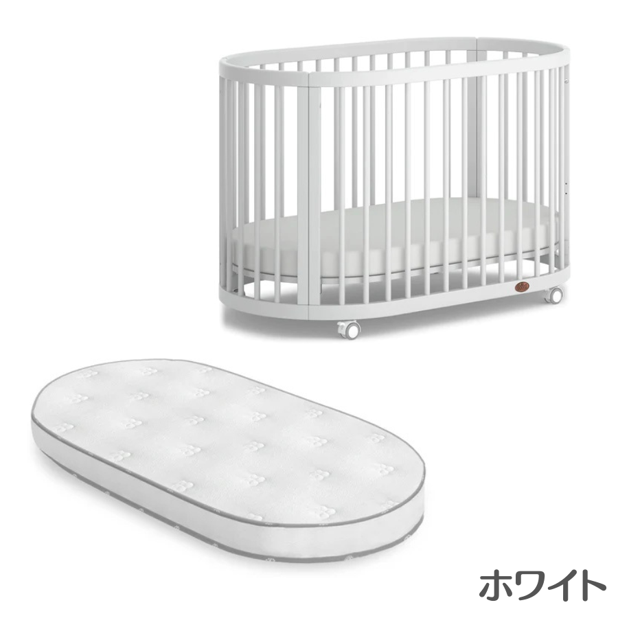 【特価 5610円 OFF】Boori 4in1 楕円形 ベビーベッド オアシス セット 2年保証 マットレス＆キャスター付属 長く使える 赤ちゃん 高さ調節 ブーリ B-OAOCO-SETの画像