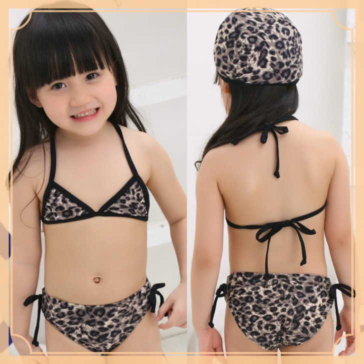 子供水着 黒豹柄ビキニ風3点セット子供水着 キッズ/かわいい/女の子