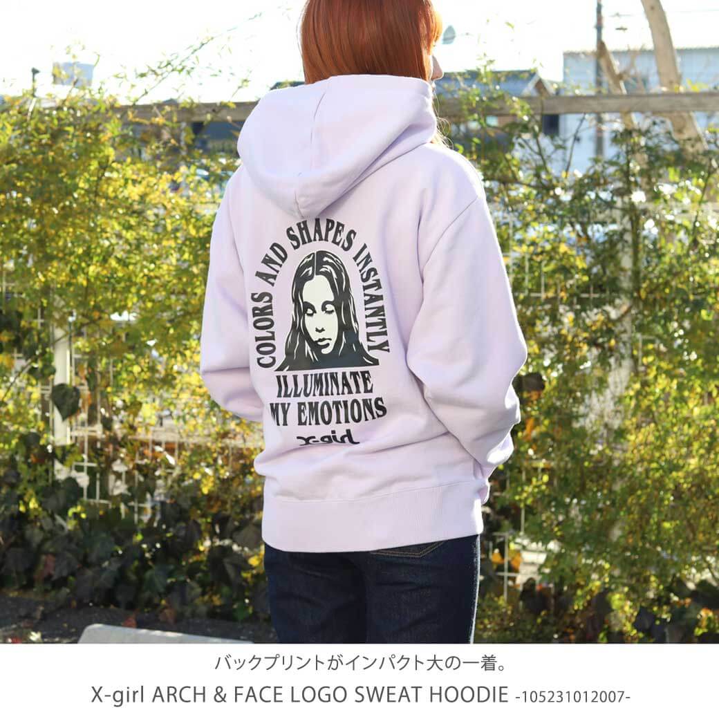 エックスガール X-girl ARCH&FACE LOGO SWEAT HOODIE ロゴ