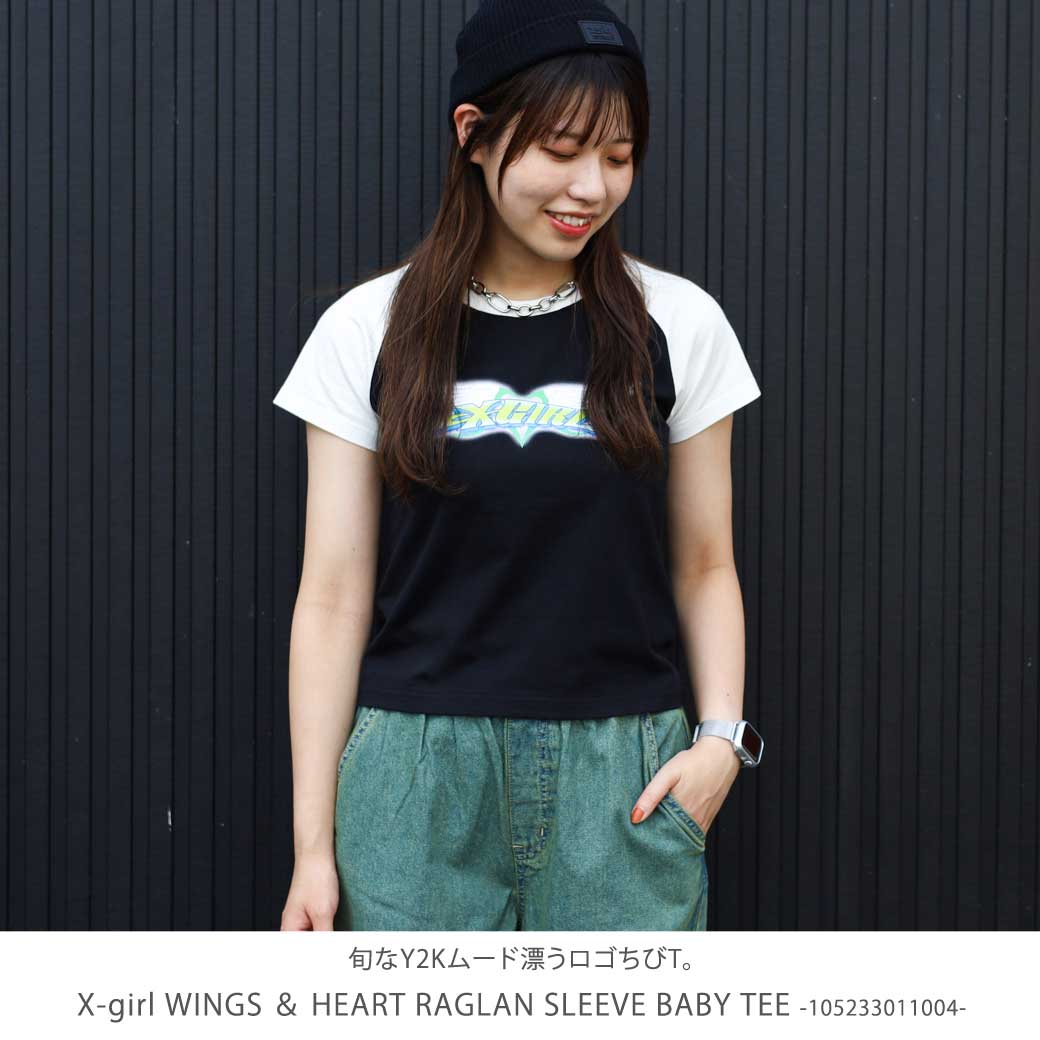 エックスガール X-girl ラグランスリーブベビーTシャツ WINGS ＆ HEART