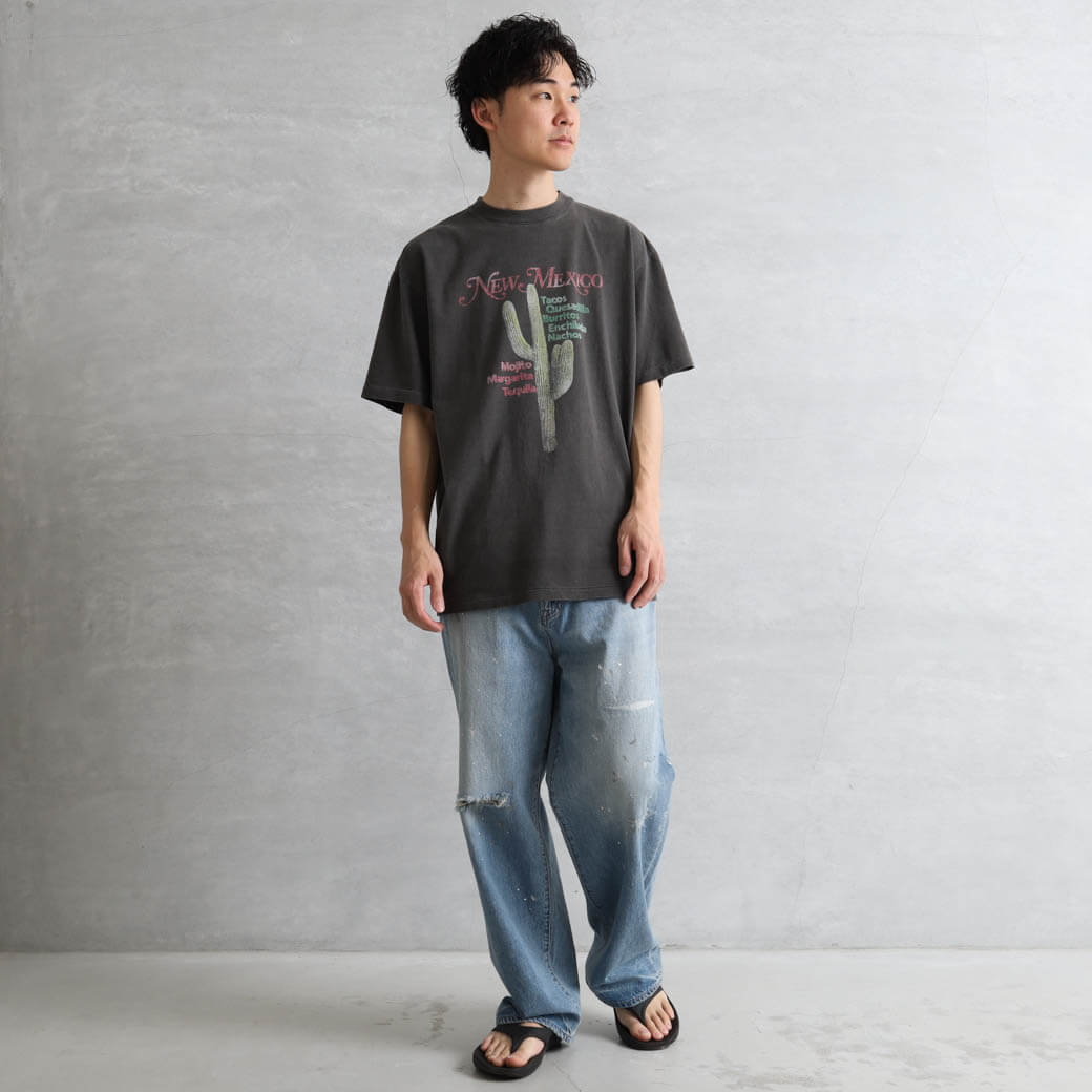 クロ KURO 17 ROUND SHAPE DYED TEE NEW MEXICO Tシャツ 半袖 トップス レトロ メンズ グラフィック プリント  綿 カジュアル ストリート 963554 送料無料