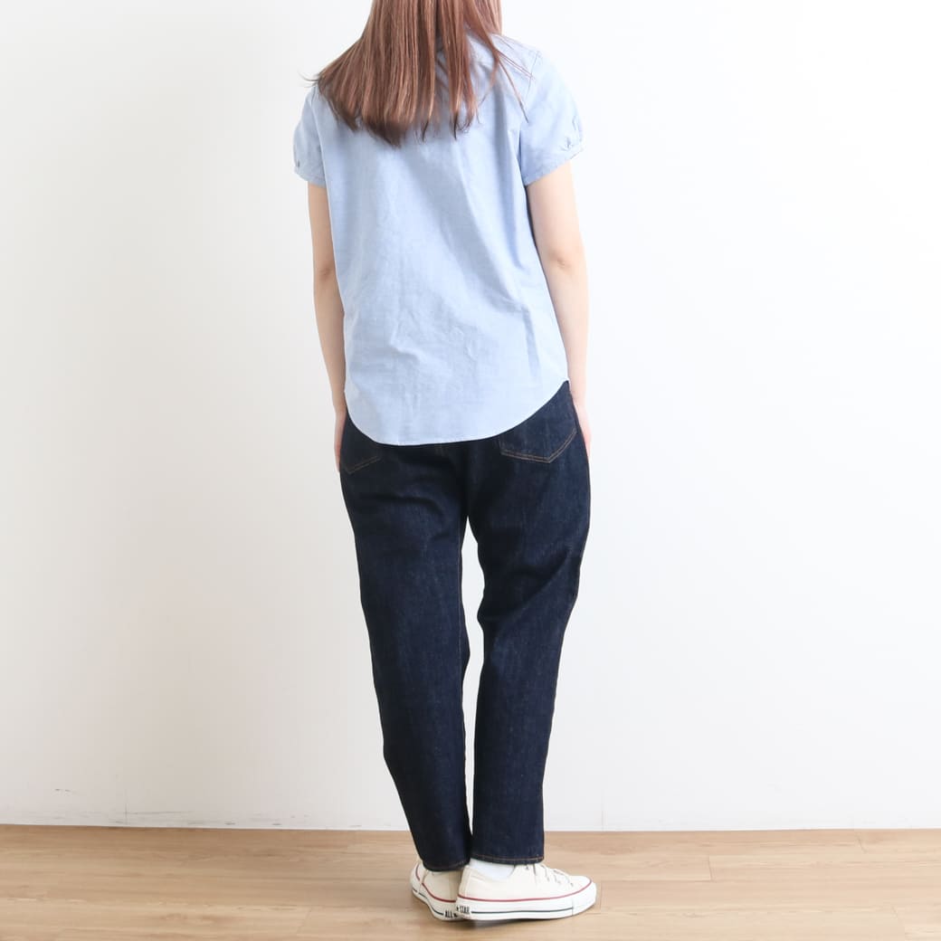 Gymphlex リネン(麻) フレンチスリーブシャツ   ロゴ刺繍 Gymphlex ジムフレックス オックスフォード フレンチスリーブ