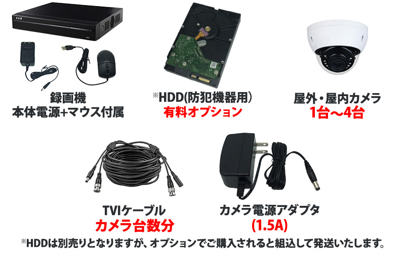 防犯カメラ 屋内屋外 アナログ カメラ1〜4台セット DAHUA(ダーファ) 4K