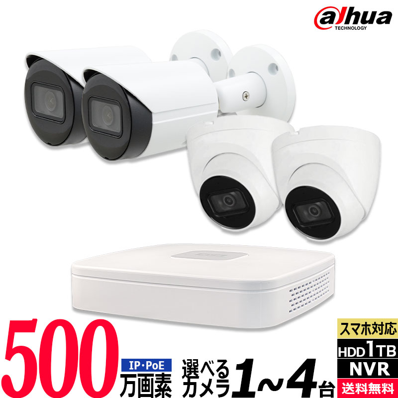 DAHUA(ダーファ) 500万画素 防犯カメラセット IP 屋内屋外カメラ1〜4台