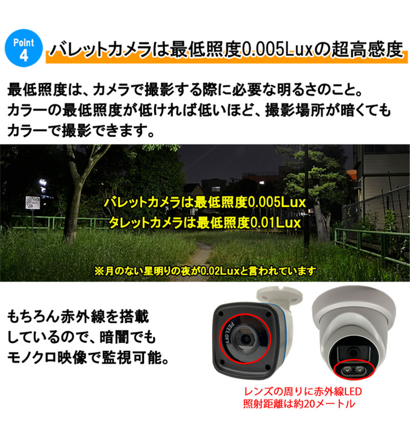 防犯カメラ 500万画素 4CH POE レコーダー SONY製 防水 ドーム型 IP