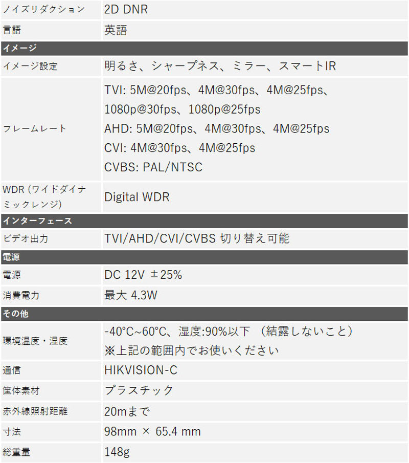 500万画素 HIKVISION 防犯カメラ 屋内 アナログカメラ DS-2CE56H0T