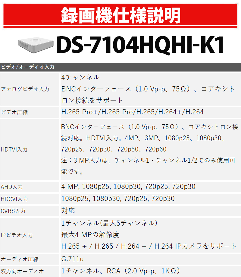 400万画素 HIKVISION(ハイクビジョン）DVRレコーダー アナログ