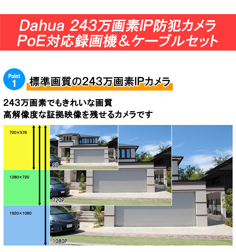 DAHUA(ダーファ) 243万画素 IP 防犯カメラセット 屋内屋外カメラ