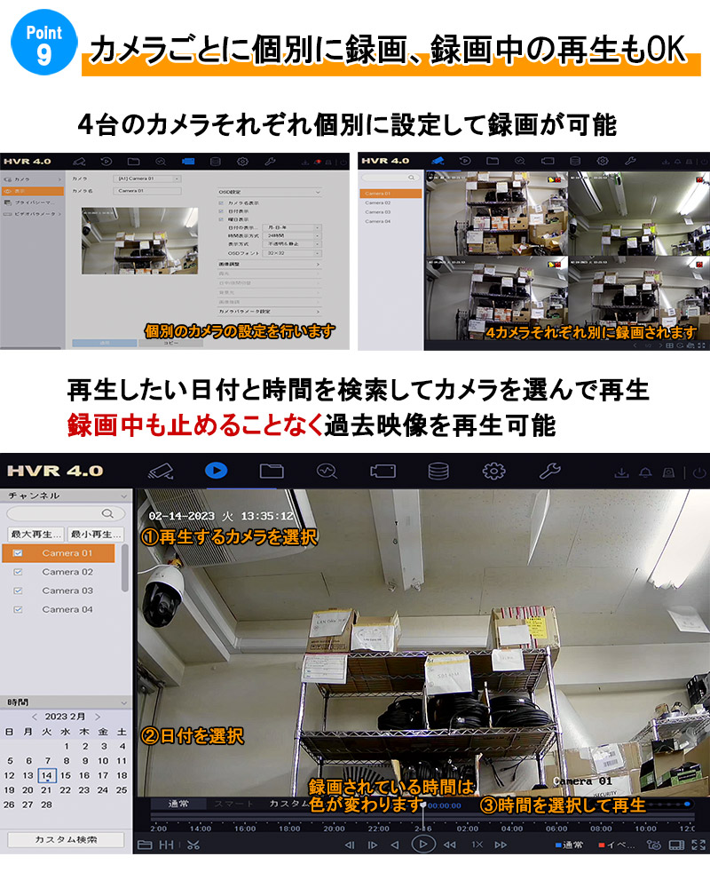 243万画素 防犯カメラセット PoC アナログ 屋内屋外用カメラ1〜4台 レコーダーHDD1TB込 4chDVR HIKVISION製  カメラ電源不要 スマホ監視 POC-SET-4CH