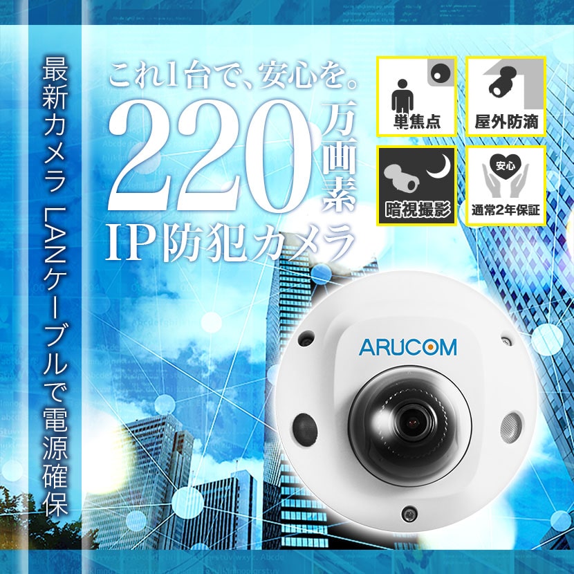 防犯カメラ IP 屋外 PoE 防滴 ドーム 監視 約220万画素 集音マイク搭載