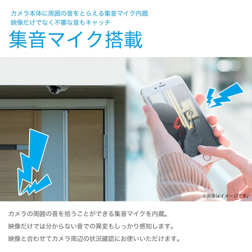 防犯カメラ IP 屋外 PoE 防滴 ドーム 監視 約220万画素 集音マイク搭載