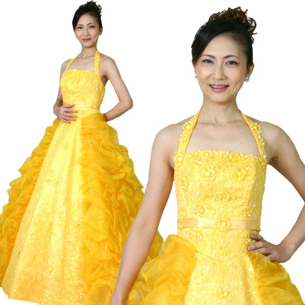 カラードレス(13号)/ホルターネックのふんわり可愛い黄色（イエロー）の豪華ドレス :kb-835-cy:ドレスサロン ブーレ - 通販