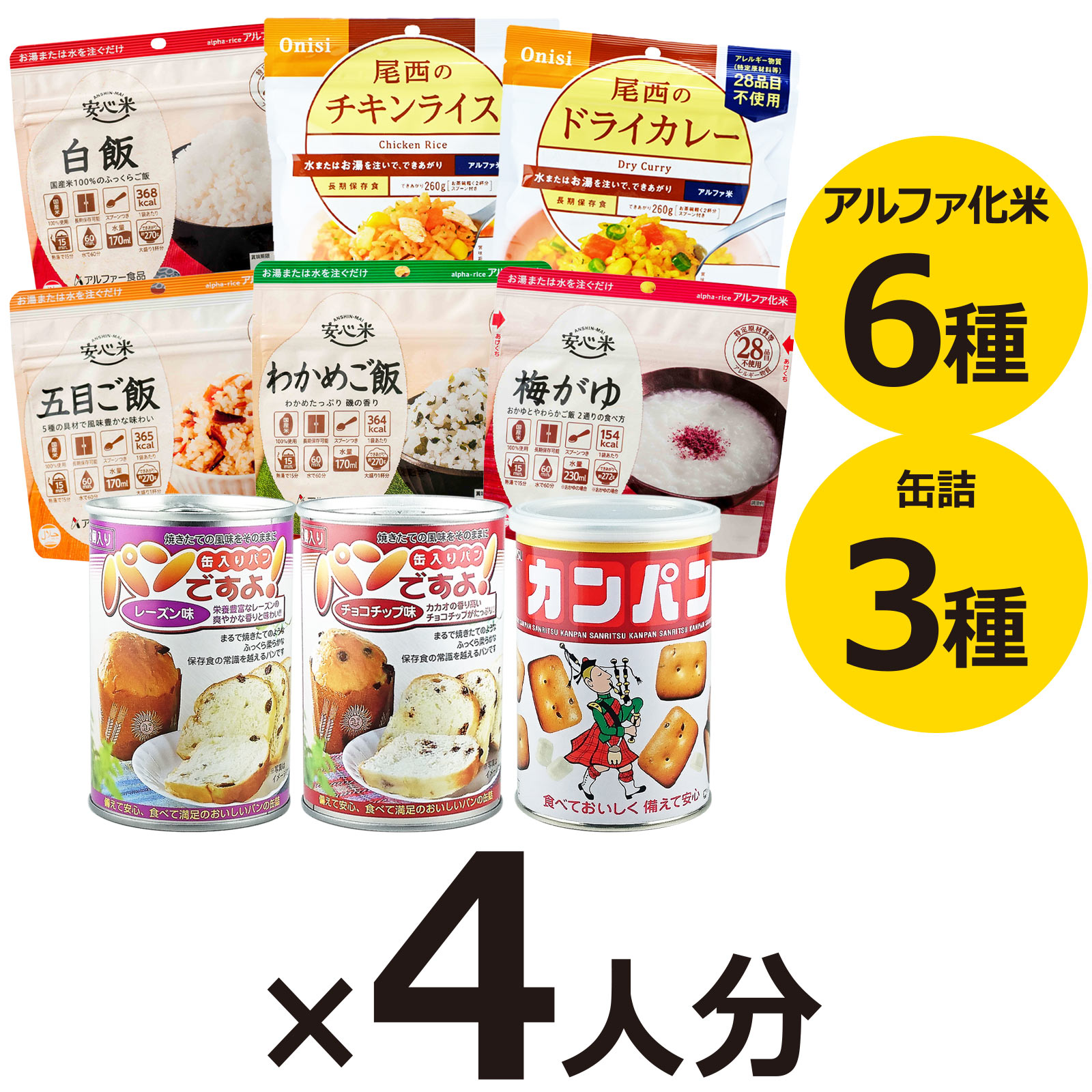 非常食 保存食 セット 4人用／非常食 3日分（36食）5年保存 家族4人