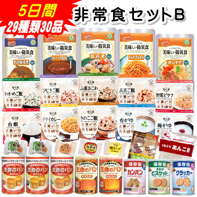 非常食セットb 5日間29種類30品 賞味期限5年保存 防災グッズ 保存食 アルファ米 長期保存 緊急事態 備蓄 隔離生活 D 防災スペシャルショップyahoo 店 通販 Yahoo ショッピング