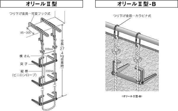 当社の 避難はしご オリール2型-B (カラビナ型) 非常用持ち出し袋 梯子