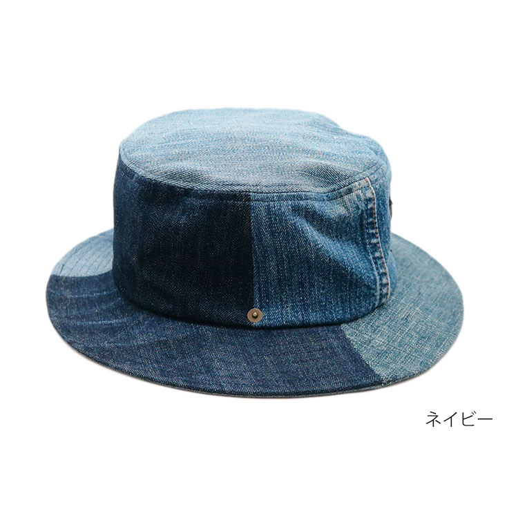 リメイク デニム バケット ハット レザーワッペン メンズ