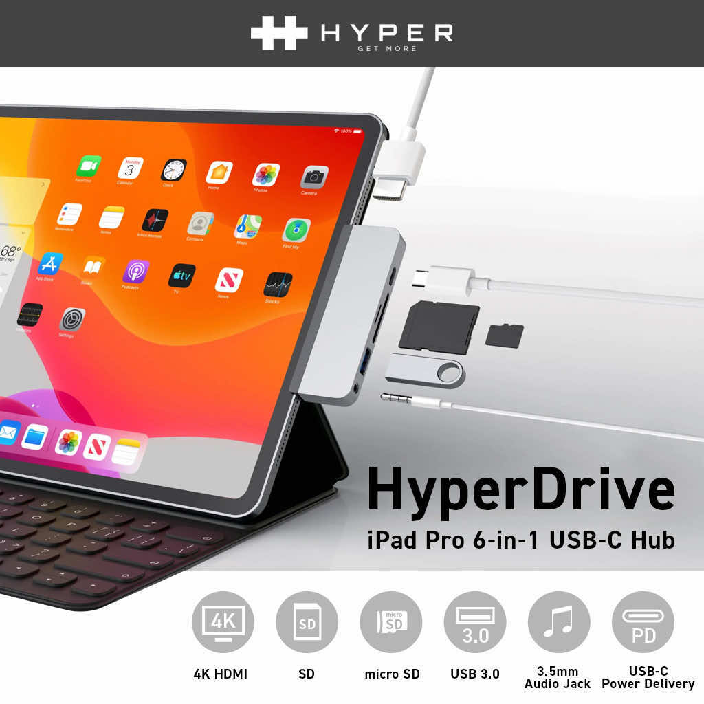 HyperDrive iPad Pro 6-in-1 USB-C Hub スペースグレー｜boworld｜02