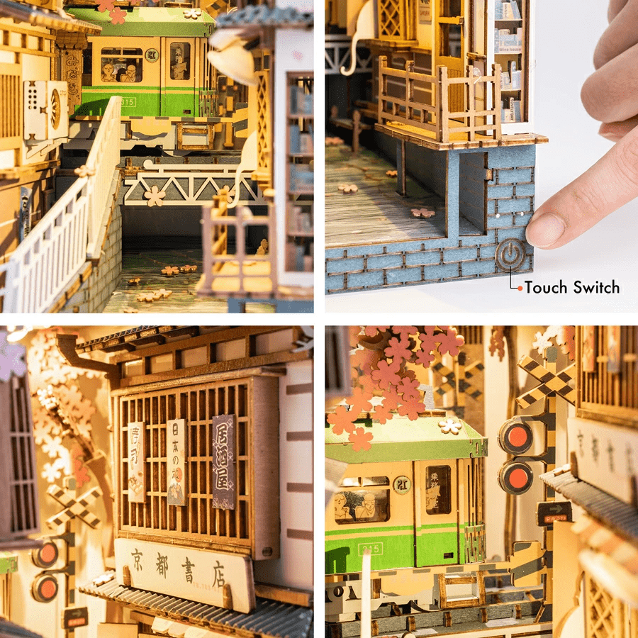 ブックヌック キット ROBOTIME DIY LED付き 桜の電車 3Dウッド