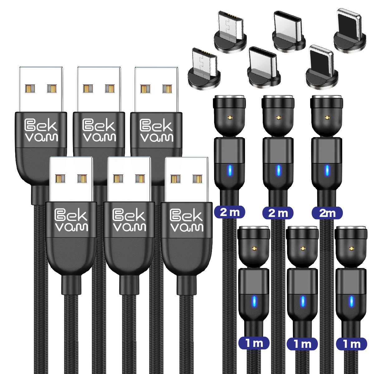 マグネット充電ケーブル L字型 iPhone16 Micro USB 高速充電 LEDライト付き 磁石 防塵 着脱式 360度回転 ナイロン Apple iPhone Android用 | ブランド登録なし