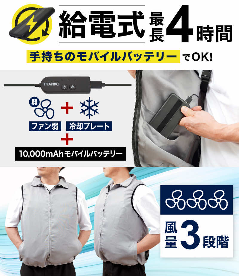 サンコー（THANKO）冷蔵服3 新品モバイルバッテリー2個付き 圧倒的に冷える「冷蔵服3」 | 【公式】サンコー通販サイト